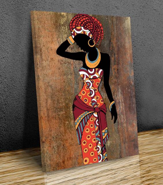 Masai African Ladies Illustration Textured, Art Canvas Prints Framed On Bars, Wall Art, Home D??cor, Mounted Print Ready To Hang - image 1
