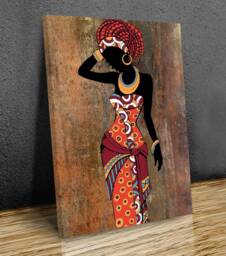 Masai African Ladies Illustration Textured, Art Canvas Prints Framed On Bars, Wall Art, Home D??cor, Mounted Print Ready To Hang - thumbnail 1