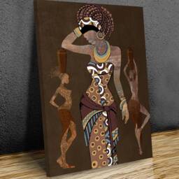 Masai African Ladies Illustration Textured, Art Canvas Prints Framed On Bars, Wall Art, Home D??cor, Mounted Print Ready To Hang - thumbnail 3