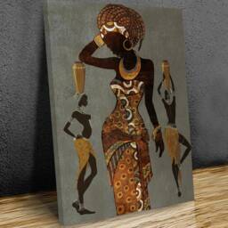 Masai African Ladies Illustration Textured, Art Canvas Prints Framed On Bars, Wall Art, Home D??cor, Mounted Print Ready To Hang - thumbnail 2