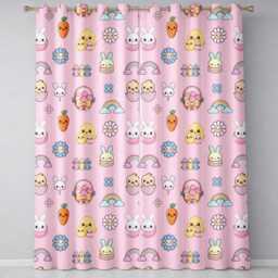 Cute Easter Chick Bunny Macaron Carrot Rainbow Seamless Pattern Pink Background Readymade Eyelet Ring Top Thermal 100% Blackout Curtains - thumbnail 2