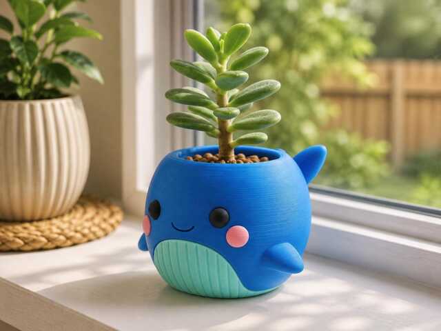 Chibi Whale Planter - 3D Printed Succulent Pot Kawaii Desk Decor Ocean Lover Gift - image 1