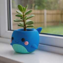 Chibi Whale Planter - 3D Printed Succulent Pot Kawaii Desk Decor Ocean Lover Gift - thumbnail 4