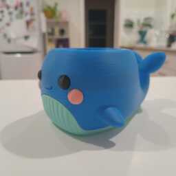 Chibi Whale Planter - 3D Printed Succulent Pot Kawaii Desk Decor Ocean Lover Gift - thumbnail 2