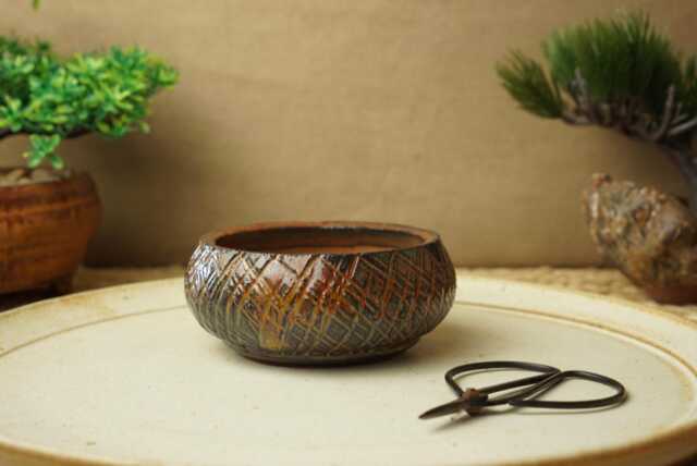 Handmade Red Black Mame Bonsai Pot. 10cm Diameter, 4cm High. G2497.1 - image 1