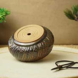 Handmade Red Black Mame Bonsai Pot. 10cm Diameter, 4cm High. G2497.1 - thumbnail 3