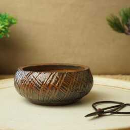 Handmade Red Black Mame Bonsai Pot. 10cm Diameter, 4cm High. G2497.1 - thumbnail 2