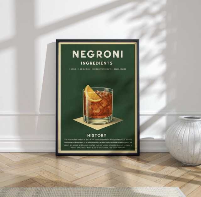 Negroni Physical Art Print, Vintage Italian Cocktail Bar Wall Poster - image 1