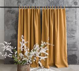Tab Top Dusty Mustard Linen Curtain - Cinnamon Softened Heavy Flax Window Drape Stonewashed Breathable Door Bedroom Drapery