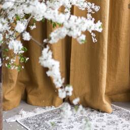 Dusty Mustard Brown Linen Curtain With Tab Tops - 1 Pcs - Cinnamon Softened Heavier Weight Drape -Camel Heavy - thumbnail 2