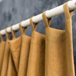 Dusty Mustard Brown Linen Curtain With Tab Tops - 1 Pcs - Cinnamon Softened Heavier Weight Drape -Camel Heavy - thumbnail 3