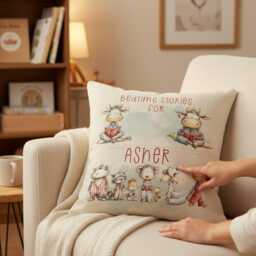 Personalised Bedtime Story Book Pocket Cushion - Custom Kids Reading Pillow Animals in Pjs Nursery D??cor New Baby Gift, Toddler Birthday - thumbnail 1