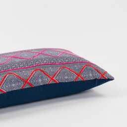 "Handwoven Hmong Batik Lumbar Pillow - Embroidered Tribal Cushion Cover - 12""x20" - thumbnail 4