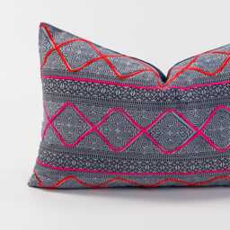 "Handwoven Hmong Batik Lumbar Pillow - Embroidered Tribal Cushion Cover - 12""x20" - thumbnail 2