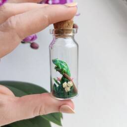 Little Chameleon With Flowers in Glass-Bottle/Unique Miniature Figure/ Handmade Artwork - thumbnail 2