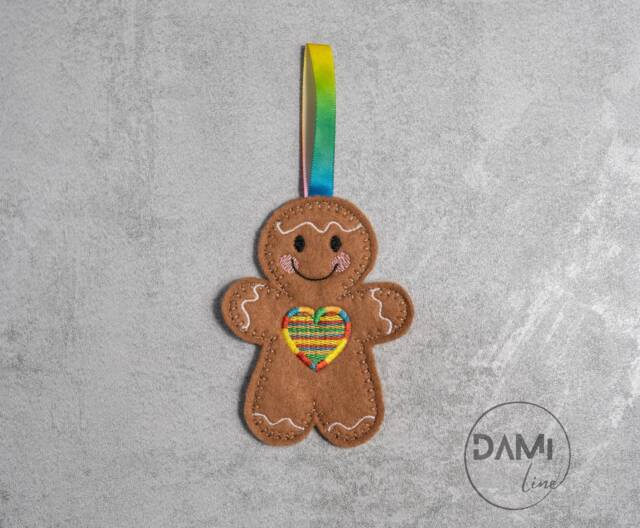 Gingerbread Man With Rainbow Heart, Hanging Decoration, Christmas Tree Ornaments