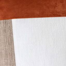 Mid Century Modern Color Block Pillow Cover Handmade From Orange Velvet/Off-White Stonewashed Linen/Brown Nettle, Geometric Cushion - thumbnail 3