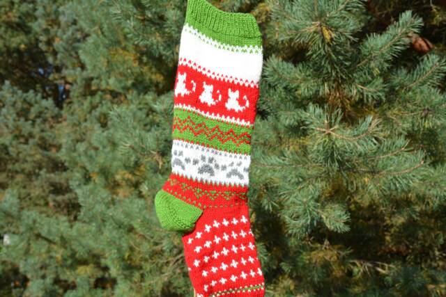 Hand Knitted Christmas Stocking, Home Decor, Personalized Christams Stocking With Cats - image 1