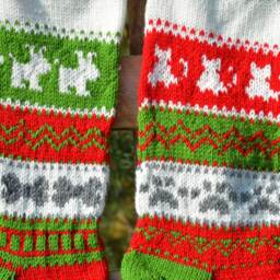 Hand Knitted Christmas Stocking, Home Decor, Personalized Christams Stocking With Cats - thumbnail 4