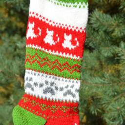 Hand Knitted Christmas Stocking, Home Decor, Personalized Christams Stocking With Cats - thumbnail 3