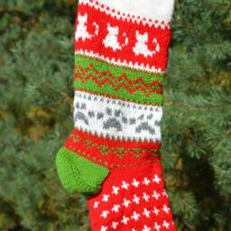 Hand Knitted Christmas Stocking, Home Decor, Personalized Christams Stocking With Cats - thumbnail 2