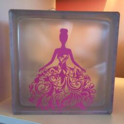 Large Princess Girl Glass Block, Princess Night Light, Nursery Decor, Light Up Gift - thumbnail 3