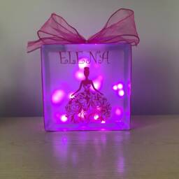 Large Princess Girl Glass Block, Princess Night Light, Nursery Decor, Light Up Gift - thumbnail 1