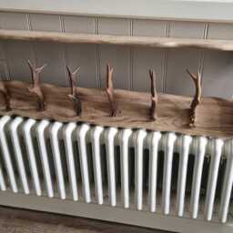 Handmade Rustic Solid Oak 6 Antler Coatrack With Shelf L , 116cm , H 28cm , D 12cm.accesories Not Included - thumbnail 2