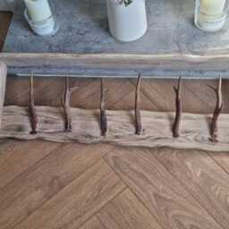 Handmade Rustic Solid Oak 6 Antler Coatrack With Shelf L , 116cm , H 28cm , D 12cm.accesories Not Included - thumbnail 4