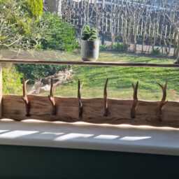 Handmade Rustic Solid Oak 6 Antler Coatrack With Shelf L , 116cm , H 28cm , D 12cm.accesories Not Included - thumbnail 3