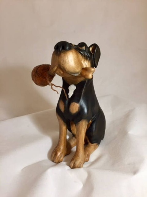"Exclusive Hand Carved Wooden Figurine ""Dog With A Bone" - image 1