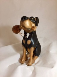 "Exclusive Hand Carved Wooden Figurine ""Dog With A Bone" - thumbnail 1