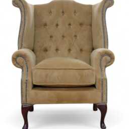 Luxury Velvet Beige High Back Armchair Handmade Limited Stock - thumbnail 2