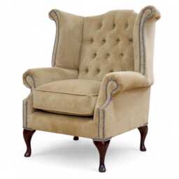 Luxury Velvet Beige High Back Armchair Handmade Limited Stock - thumbnail 3