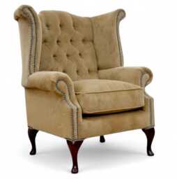 Luxury Velvet Beige High Back Armchair Handmade Limited Stock