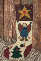 Handmade Christmas Stocking With Angel, Star, Tree Appliqu??s, Button & Handstitching Embellishment Free Us Shipping - thumbnail 1