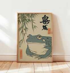 Japanese Frog Poster, Lotus Pond Wall Art, Vintage Ukiyo-E Print, Zen Nature Illustration, Traditional Decor - thumbnail 1