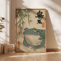 Japanese Frog Poster, Lotus Pond Wall Art, Vintage Ukiyo-E Print, Zen Nature Illustration, Traditional Decor - thumbnail 2