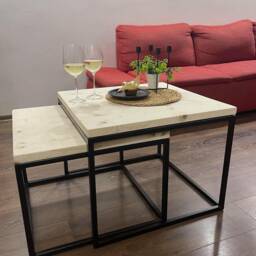 Rustic Wooden Nesting Tables Farmhouse Coffee Table Set With Industrial Square Metal Frame Legs - thumbnail 2