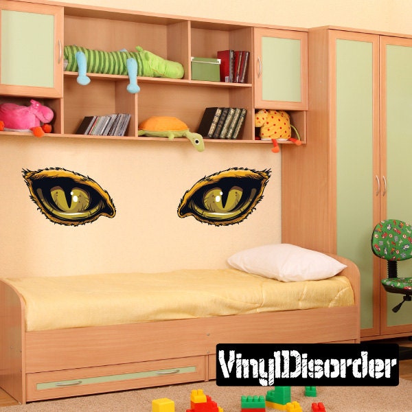Predator Eyes Wall Decal - Fabric Vinyl Removable & Reusable Predatoreyesuscolor004Et