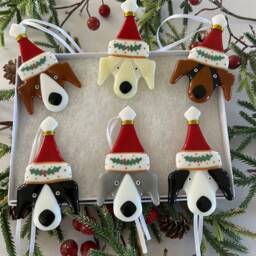 Fused Glass Dog Christmas Decoration -Fused Ornament, Dog Decoration, Santa Hat Cornish Fused Glass - thumbnail 4