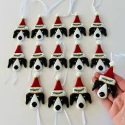 Fused Glass Dog Christmas Decoration -Fused Ornament, Dog Decoration, Santa Hat Cornish Fused Glass - thumbnail 3