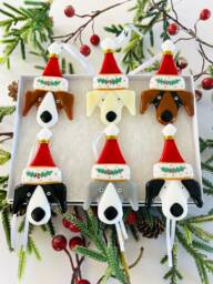 Fused Glass Dog Christmas Decoration -Fused Ornament, Dog Decoration, Santa Hat Cornish Fused Glass
