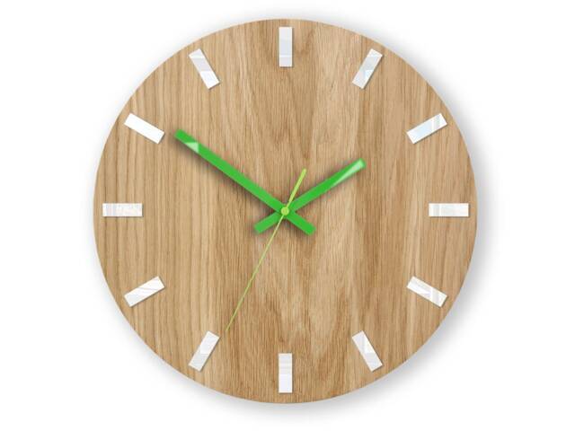 Wall Clock Wood Clock Large Wall Gift Decor Unique Oak Clocks White Green - image 1
