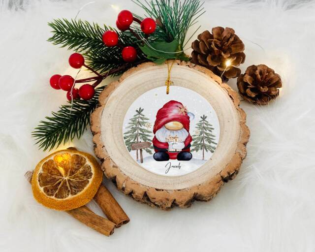 Personalised Santa Gnome Christmas Bauble Ornament - image 1