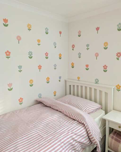 Fabric Nursery Wall Stickers - Pastel Flower Decals Removable For Kids' Floral Bedroom Or Playroom - image 1