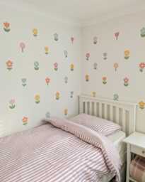 Fabric Nursery Wall Stickers - Pastel Flower Decals Removable For Kids' Floral Bedroom Or Playroom - thumbnail 1