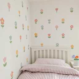 Fabric Nursery Wall Stickers - Pastel Flower Decals Removable For Kids' Floral Bedroom Or Playroom - thumbnail 3
