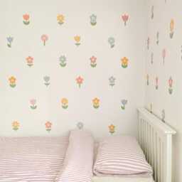 Fabric Nursery Wall Stickers - Pastel Flower Decals Removable For Kids' Floral Bedroom Or Playroom - thumbnail 2