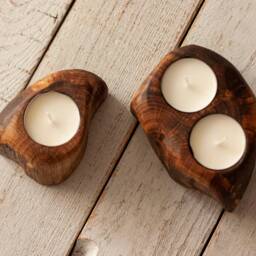 Handcrafted Oak Tealight Candle Holder Set Rustic Wood Decor - thumbnail 3